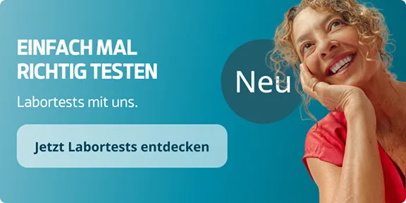 Frau nutzt Gesundheits-App, bewirbt Gesundheitstests und lädt zum Entdecken neuer Angebote ein.